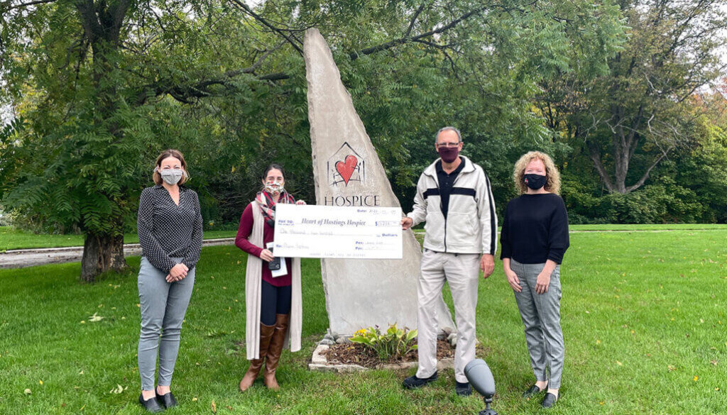 Pauline Pietschmann: Fundraiser & Awareness Coordinator & Heidi Griffith: Executive Director of Heart of Hasting’s Hospice with Jenna Love & Jim McFarlin of Alarm Systems